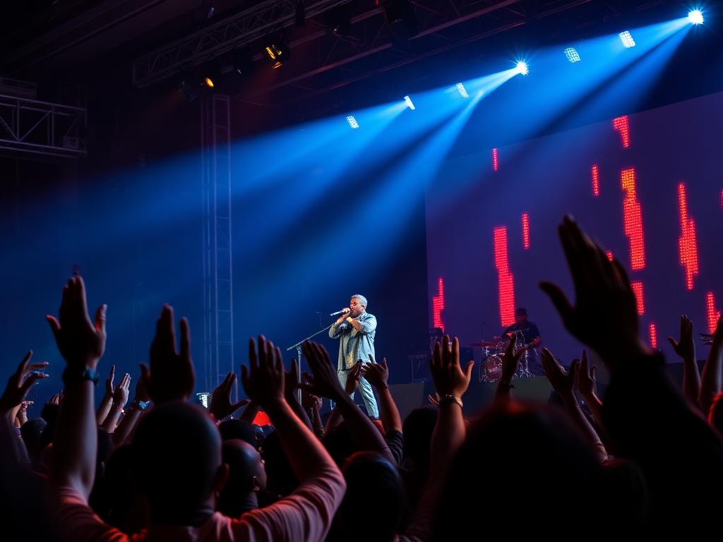 Concerts in Nigeria produced by POF Photo Video: Live concert stage lighting and cheering crowd