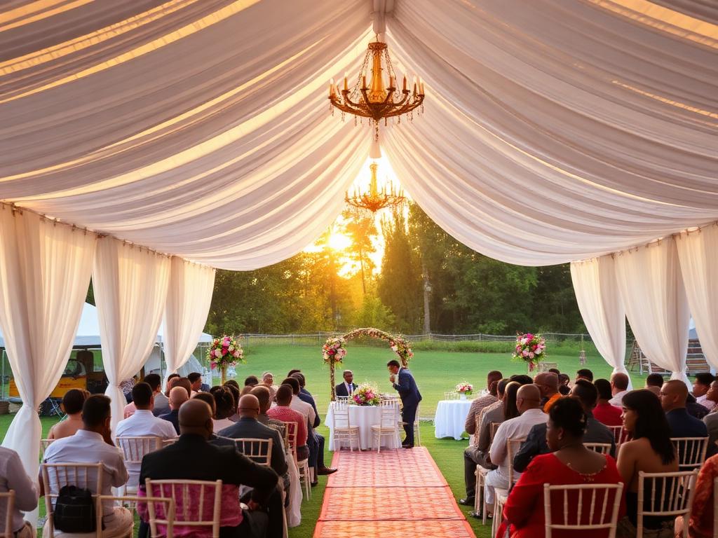 Outdoor Events in Nigeria produced by POF Photo Video: Outdoor marquee event at golden hour